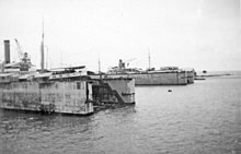 The two docks, that of 4,000 tons is in the foreground, c. 1930-1935 Tanjung Priok Dock of 4000t in foreground that of 8000t in the background.jpg