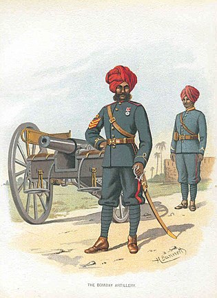The Bombay Artillery. Chromolithograph by H Bunnett, c. 1890. The Bombay Artillery 1890.jpg