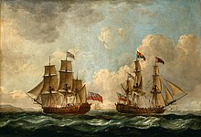 The Peregrine (also known as the Royal Caroline) in Two Positions off the Coast, painted in 1766 by John Cleveley the Elder The Peregrine (later renamed the Royal Caroline) in Two Positions off the Coast) by John Cleveley the Elder.jpg