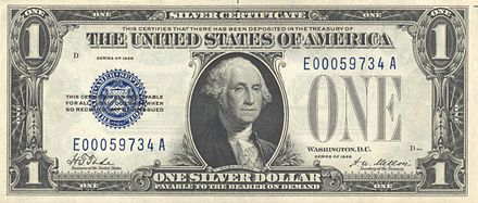 George Washington - Series of 1928 $1 bill US $1 1928 Silver Certificate.jpg