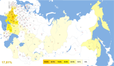 Esta muestra la distribución de la población en 1897 en las gobernaciones del Imperio ruso que tenían más de 100,000 hablantes del ucraniano[8]