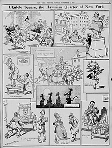 1916 cartoon by Louis M. Glackens satirizing the contemporary ukulele craze.