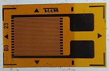 An unmounted resistive foil strain gauge Unmounted strain gauge.jpg