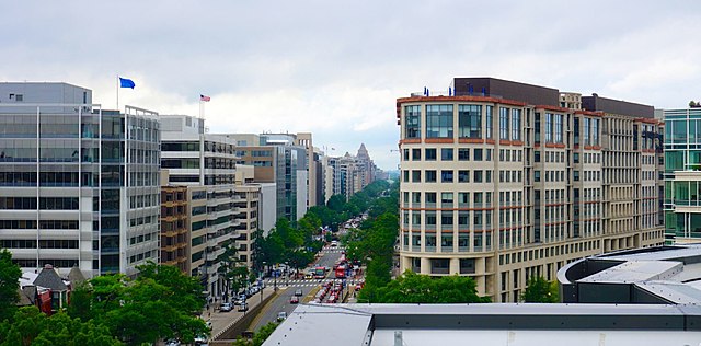 The view down K Street from the roof terrace of the SPH