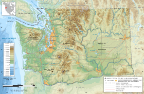 Carte topographique de l'État de Washington avec les montagnes Olympiques à l'ouest