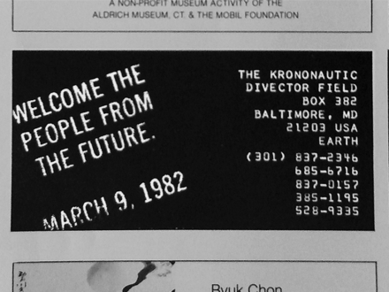 Advertisement placed in a 1980 edition of Artforum, advertising the Krononauts event