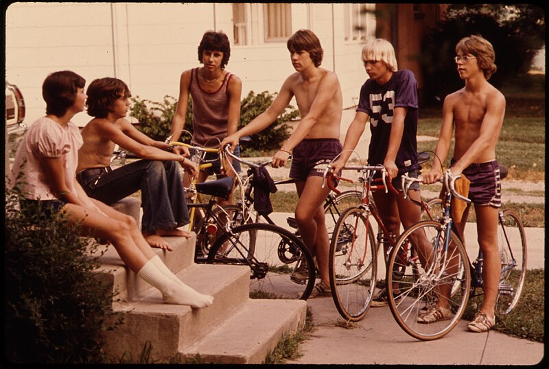 File:YOUTHS CONGREGATE AROUND THE FRONT STEPS OF A HOME IN NEW ULM, MINNESOTA, TO DECIDE WHAT TO DO ON A SUMMER DAY. THE... - NARA - 558193.jpg