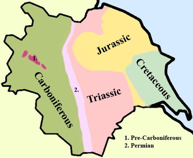 The geology of Yorkshire including the River Derwent catchment area