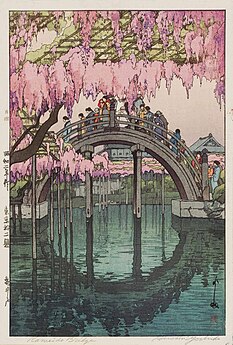 Drum bridge at Kameido shrine Tokyo, 1927