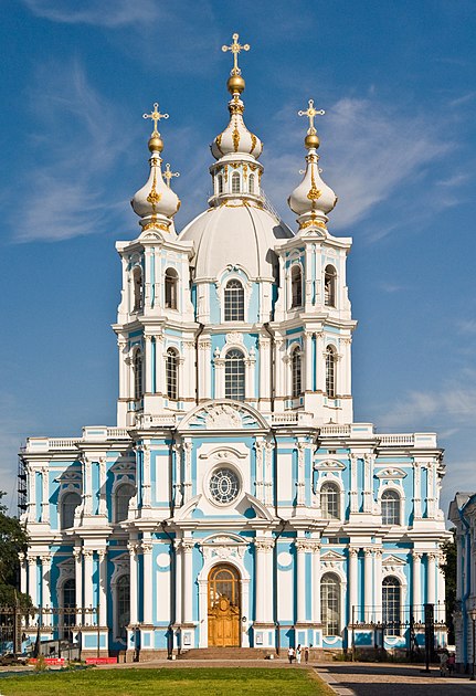 Smolny Cathedral from Smolny Convent in Saint Petersburg, Elisabethan Baroque style