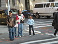 This photo is of Wikis Take Manhattan goal code R9, Children/Families, crossing street.