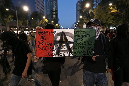 Black bloc in Mexico City organizing protests