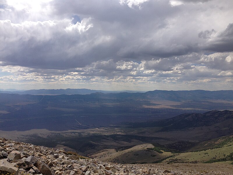 File:2013-07-14 15 55 47 Cumulus buildups northwest of Wheeler Peak.jpg