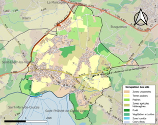 Barevná mapa znázorňující využití půdy.