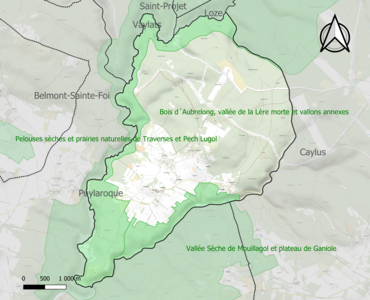 Carte des ZNIEFF de type 1 sur la commune.