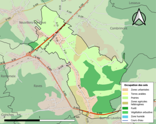 Carte des infrastructures et de l'occupation des sols de la commune en 2018 (CLC).