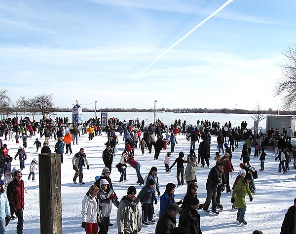 Ice skating at the Harbourfront. Beginning in the 1970s, industrial lands have been converted to other uses.