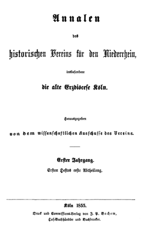 Annalen Des Historischen Vereins Für Den Niederrhein: Historische Zeitschrift (1855–2…)