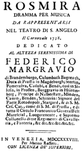 Antonio Vivaldi – Rosmira – Titelseite des Librettos – Venedig 1738