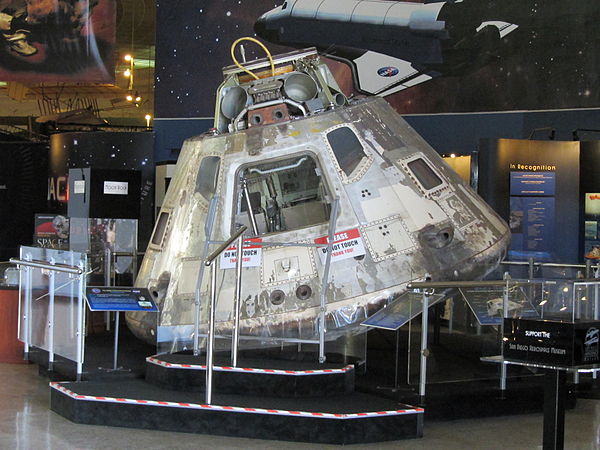 The Apollo 9 Command Module Gumdrop flown in 1969 by James McDivitt, David Scott, and Rusty Schweickart in preparation of the first lunar landing miss