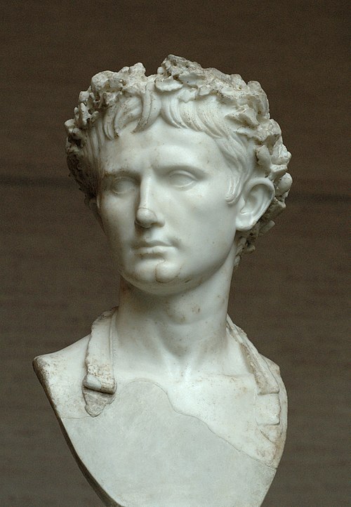 Bust, from the imperial period, of a man – in this case Augustus – wearing the civic crown (Latin: corona civica). Caesar won the civic crown for his 