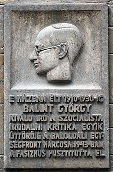 Bálint György plaque (Budapest-13 Kresz Géza u 16).jpg