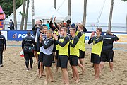 Deutsch: Beachhandball Europameisterschaften 2019 (Beach handball Euro); Tag 5: 6. Juli 2019 – Männer, Platzierungsspiel für die Ränge 5–8, Frankreich-Deutschland 0:2 (18:22, 16:19) English: Beach handball Euro; Day 5: 6 July 2019 – Placement Match/Cross Match for rank 5–8 Men – Frankreich-Deutschland 0:2 (18:22, 16:19)