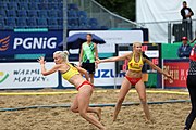 Deutsch: Beachhandball Europameisterschaften 2019 (Beach handball Euro); Tag 5: 6. Juli 2019 – Frauen, Platzierungsspiel für die Ränge 9–12, Deutschland-Polen 2:1 (22:23, 19:16, 7:6) English: Beach handball Euro; Day 5: 6 July 2019 – Placement Match/Cross Match for rank 9–12 Women – Germany-Poland 2:1 (22:23, 19:16, 7:6)