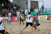 Deutsch: Beachhandball Europameisterschaften 2019 (Beach handball Euro); Tag 6: 7. Juli 2019 – Männerfinale, Dänemark-Norwegen 2:0 (25:18, 19:16) English: Beach handball Euro; Day 6: 7 July 2019 – Men's Final – Denmark-Norway 2:0 (25:18, 19:16)