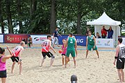 Deutsch: Beachhandball Europameisterschaften 2019 (Beach handball Euro); Tag 2: 3. Juli 2019 – Männer, Vorrunde Gruppe C, Nordmazedonien-Schweiz 0:2 (13:22, 18:19) English: Beach handball Euro; Day 2: 3 July 2019 – Women Preliminary Round Group A – Men Preliminary Round Group C – North Macedonia-Switzerland 0:2 (13:22, 18:19)