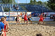 Deutsch: Beachhandball Europameisterschaften 2019 (Beach handball Euro); Tag 1: 2. Juli 2019 – Männer, Vorrunde Gruppe D, Polen-Schweden 2:1 (18:10, 15:9; 8:6) English: Beach handball Euro; Day 1: 2 July 2019 – Men Preliminary Round Group D – Poland-Sweden 2:1 (18:10, 15:9; 8:6)