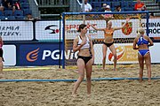 Deutsch: Beachhandball Europameisterschaften 2019 (Beach handball Euro); Tag 5: 6. Juli 2019 – Frauen, Halbfinale, Ungarn-Niederlande 2:0 (19:16, 15:12) English: Beach handball Euro; Day 5: 6 July 2019 – Semifinal Women – Hungary-Netherlands 2:0 (19:16, 15:12)