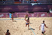 Deutsch: Beachhandball bei den Olympischen Jugendspielen 2018; Tag 4, 10. Oktober 2018; Mädchen, Vorrunde, Gruppe A - Ungarn-Chinese Taipei (Taiwan) 2:0 English: Beach handball at the 2018 Summer Youth Olympics at 10 October 2018 – Girls Preliminary Round Group A‎ – Hungary-Chinese Taipei 2:0