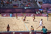 Deutsch: Beachhandball bei den Olympischen Jugendspielen 2018; Tag 4, 10. Oktober 2018; Mädchen, Vorrunde, Gruppe A - Ungarn-Chinese Taipei (Taiwan) 2:0 English: Beach handball at the 2018 Summer Youth Olympics at 10 October 2018 – Girls Preliminary Round Group A‎ – Hungary-Chinese Taipei 2:0