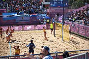 Deutsch: Beachhandball bei den Olympischen Jugendspielen 2018; Tag 3, 10. Oktober 2018; Mädchen, Vorrunde, Gruppe B - Niederlande-Argentinien 2:0 English: Beach handball at the 2018 Summer Youth Olympics at 10 October 2018 – Girls Preliminary Round Group B‎ – Netherlands-Argentina 2:0