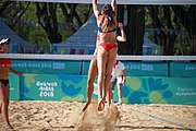 Deutsch: Beachvolleyball bei den Olympischen Jugendspielen 2018; Tag 8, 14. Oktober 2018; Mädchen, Achtelfinale – Bolivien-Puerto Rico 0:2 (18–21/18–21 ) English: Beach volleyball at the 2018 Summer Youth Olympics at 14 October 2018 – Girls Round of 16 – Bolivia-Puerto Rico 0:2 (18–21/18–21 )