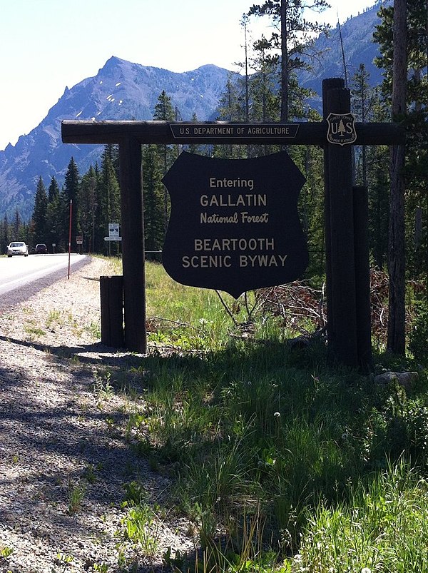 Sign marking the entry to Gallatin National Forest along Beartooth Highway (U.S. Route 212), July 2002