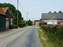 Beaumetz-lès-Aire (Pas-de-Calais, Fr) city limit sign.JPG