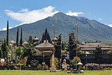 The Mother Temple of Besakih, on the slopes of Mount Agung in eastern Bali, is the most important, the largest and holiest temple of the Balinese Hindus. Besakih Bali Indonesia Pura-Besakih-03.jpg