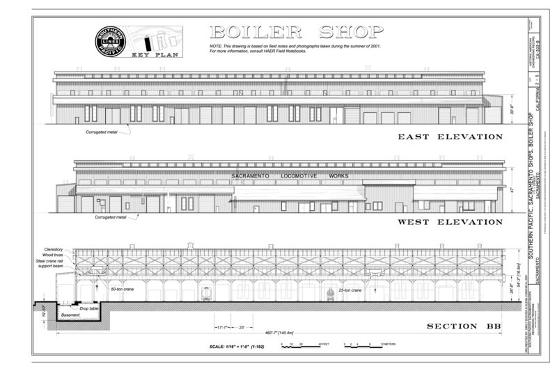 File:Boiler Shop East Elevation, West Elevation, Section BB - Southern Pacific, Sacramento Shops, Boiler Shop, 111 I Street, Sacramento, Sacramento County, CA HAER CA-303-B (sheet 2 of 5).png