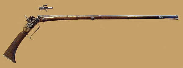 Breech-loading firearm that belonged to Philip V of Spain, made by A. Tienza, Madrid circa 1715. It came with a ready-to-load reusable cartridge. This