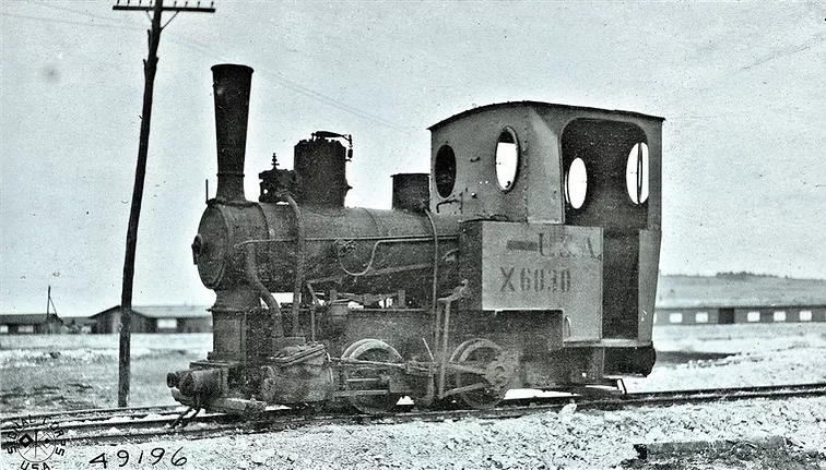 File:Captured German Orenstein & Koppel 0-4-0 Locomotive at Abainville, France, re-numbered by the Americans as engine No X6030, 24 Jan 1919 (NARA111-SC-49196).webp