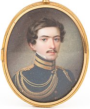 Underlöjtnant Carl af Geijerstam avporträtterad i regementets uniform 1825. Målning av Johan Way.
