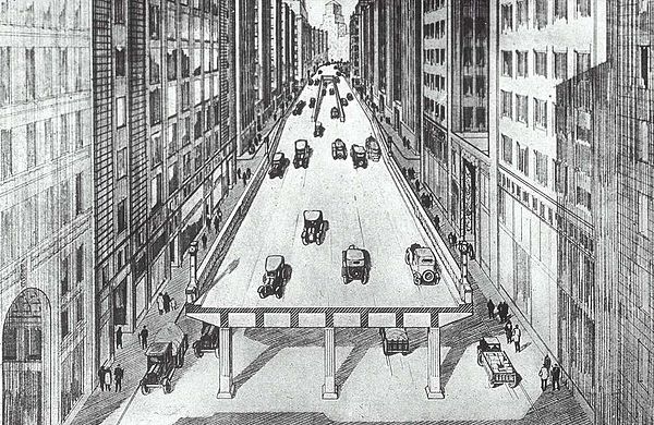 A 1920 plan for Boston's Central Artery, based on the West Side Elevated Highway