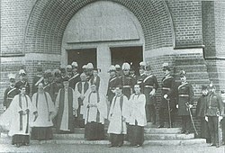 Clergy and officers at the consecration of St George's Garrison Church (1893) Consecration St Georges Church 1893.jpg