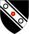 Arms of Conway, Earl of Conway: Sable, on a bend cotised argent a rose gules between two annulets of the first