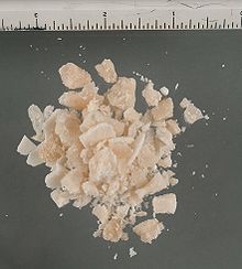"Rocks" of crack cocaine, with a ruler (marked in inches) for reference Crack street dosage.jpg
