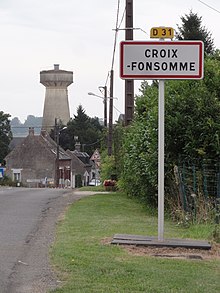 Croix-Fonsomme (Aisne) city limit sign.JPG