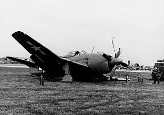 The first prototype XBTC-2 with a "Model A" wing after its landing accident, 3 March 1945 Curtiss XBTC-2 after a crash c1946.jpg