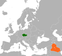 Mapa označující umístění České republiky a Iráku